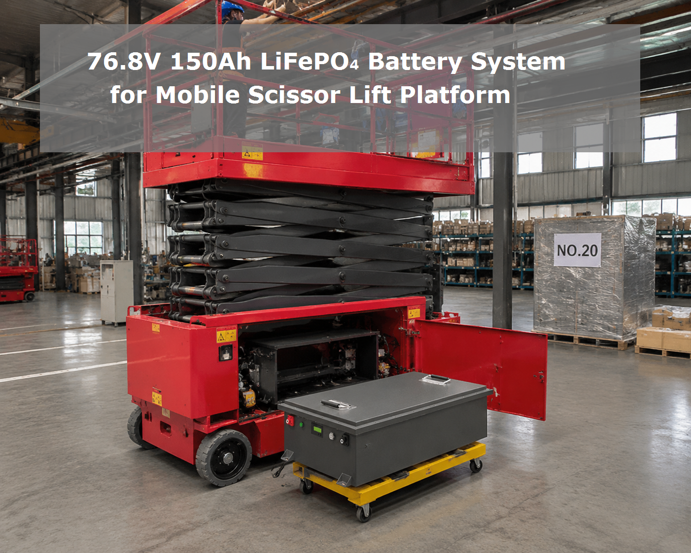 آخرین مورد شرکت 76.8V 150Ah LiFePO4 سیستم باتری برای پلی فرم آسانسور قیچی تلفن همراه